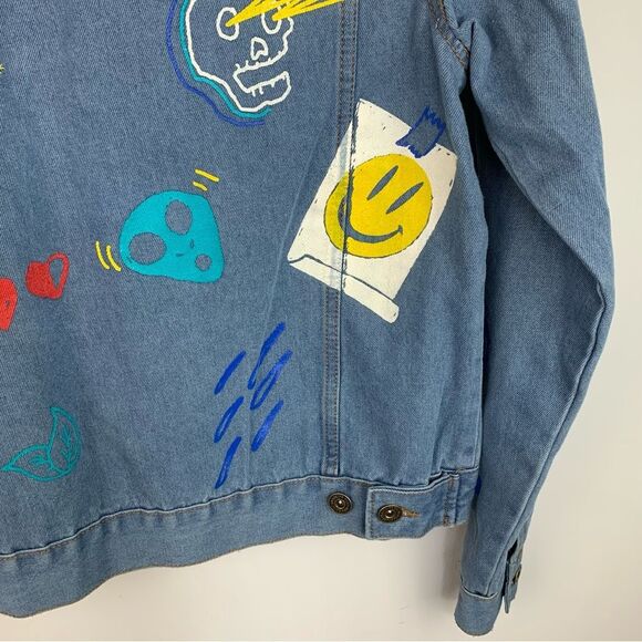 NWOT Brooklyn Cloth Streetwear Graffiti Denim Button Up Jacket unisex size small - Picture 10 of 14